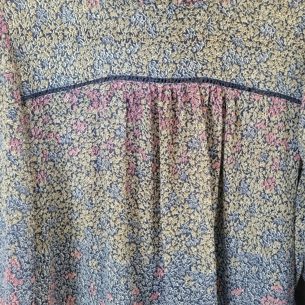 Lucky Brand Boho Sheer Floral Blouse Ruffle Prairie Back Button Romantic Sz L - Picture 4 of 10